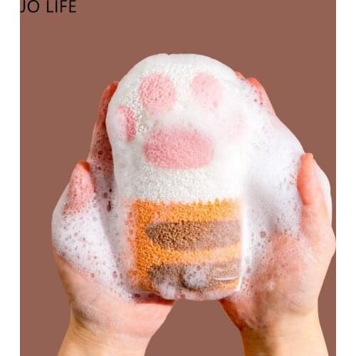 JO LIFE Cartoon Bathroom Catlike Shower Scrub Sponge Peeling Exfoliating Mitt Towel Baby Body Massage Moisturizing SPA Foam