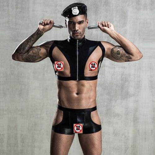Mens Sexy Lingerie Black Police Cosplay Fancy Dress Cosplay Outfit Costume j7205