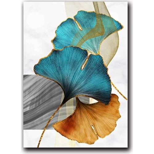 Blue Green Yellow Gold Plant Leaf Abstract DIY Embroidery 11CT Cross Stitch Kits Craft Needlework Set Printed Wholesale