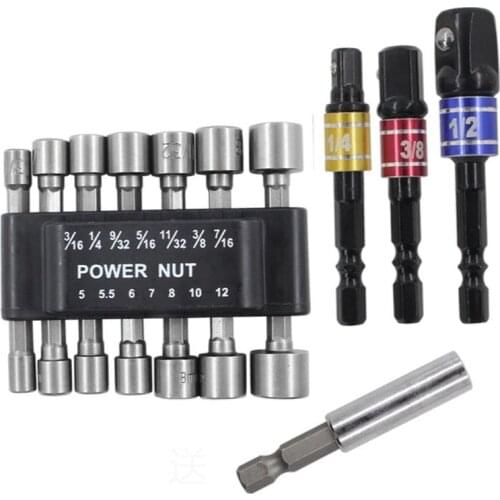 5-12mm Hex Nut Driver Drill Bit with Connecting rod Socket Screwdriver Wrench Set Drill Bit Adapter for Electric Screwdriver