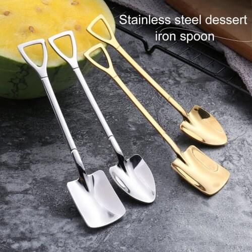 4PCS Coffee Spoon Cutlery Set Stainless Steel Retro Iron Shovel Ice Cream Spoon Scoop Creative Spoon tea-spoon Fashion Tableware