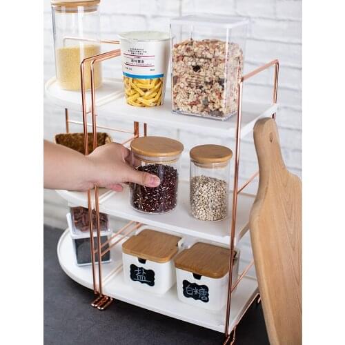 Desktop Storage Rack Rose Gold 2 Layers Bathroom Makeup Organizer Assembled Kitchen Seasoning Iron Storage Shelves