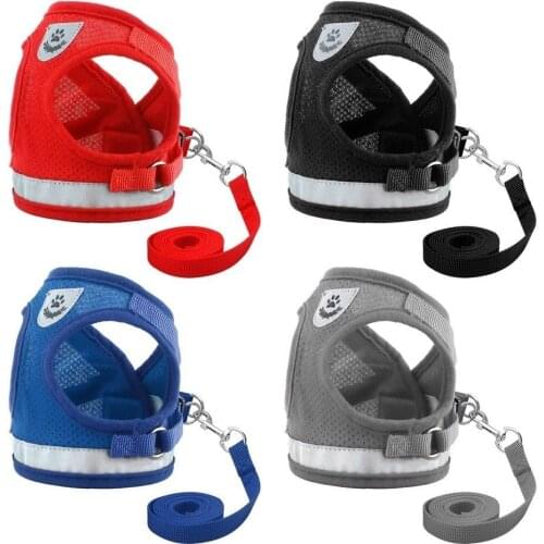 Nylon Mesh Adjustable Reflective luminous Vest Harness Walking Pet Harness for Small Medium Dogs Walking Lead Leash