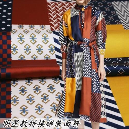 New mosaic twill simulation silk double crepe fabric polyester fashion handmade cloth diy dress cheongsam shirt pants cloth