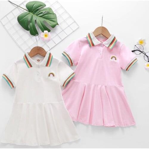 New Summer Girls Dress Rainbow Embroidery Short Sleeve Kids Dresses for Girls Casual Sport Kids Clothes Toddler Girl Dress 0-6Y