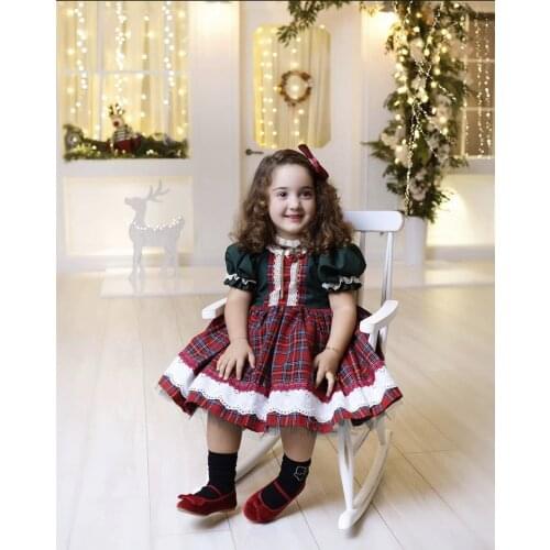 0-12Y Baby Girl Autumn Winter Red Plaid Vintage Spanish Princess Ball Gown Dress for Christmas Eid Causal