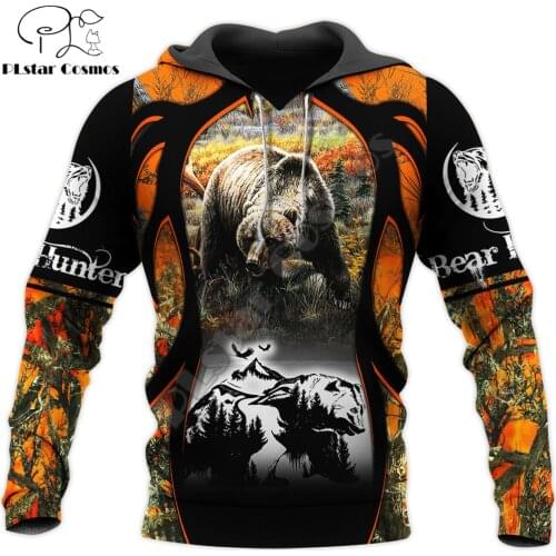 Autumn Fashion Hoodies Beautiful Bear Hunting 3D Printed Mens Sweatshirt Unisex Zip Pullover Casual Harajuku Streetwear DW0371