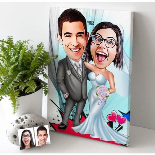 Personalized Bride Groom Cartoon Canvas Table (30x50 cm.) - 5 personalized design Souvenir Reliable Quality Dear