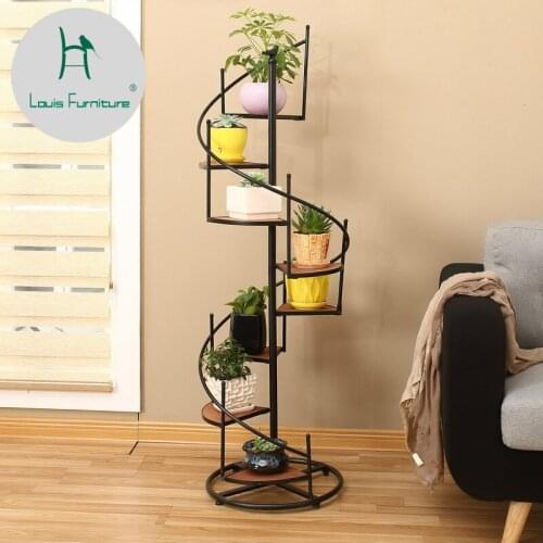 Louis Fashion Plant Shelves Iron Art Modern Multi-storey Indoor Living Room Solid Wood Balcony Flower Pot Floor Type