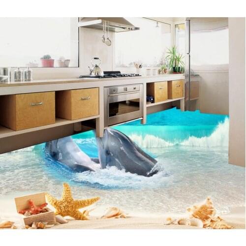 Custom Photo Floor 3D Wallpaper Modern Art Dolphin Beach Starfish Waves Non-slip Waterproof Self-adhesive PVC Wallpaper