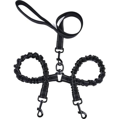 360° Swivel No Tangle Double Dog Leash Coupler Double Dog Walking Training Leash Elastic Rope Reflective Bungee Lead Walk 2 Dogs