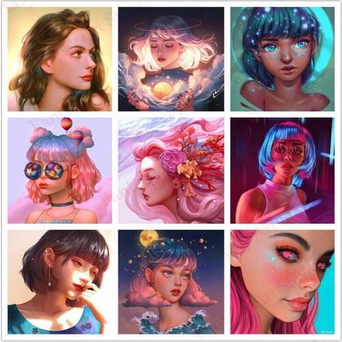 Qiziteng Full Square/circular Art Portrait Girl Diamond Painting 5d Diy Mosaic Rhinestone Embroidery Home Decoration Gift New