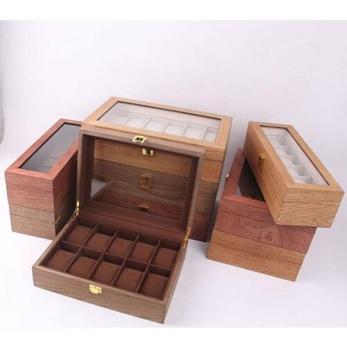 Luxury Wooden Watch Box Case Holder Stand Casket Display Box Watch Storage Organizer 12 Seats Square Buckle Lock Present Cabinet