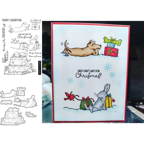 Christmas Presents Clear Stamps with Metal Cutting Dies for Diy Scrapbooking Paper Cards Silicone Transparent Stempels Seal