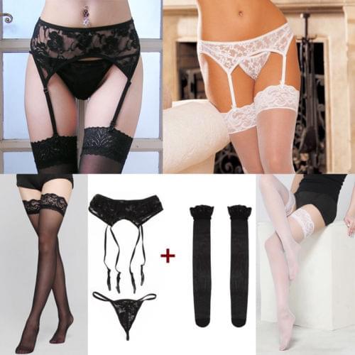 Sexy Lace Fishnet Thighs High Stockings Women Kawaii Lingerie Temptation Suspender Garter Belt Underwear