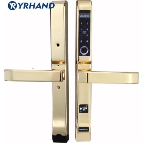 Broken Bridge Aluminium Intelligent Fingerprint Lock for Fly Screen Door Aluminum Alloy Framed Glass Door in Gold Color