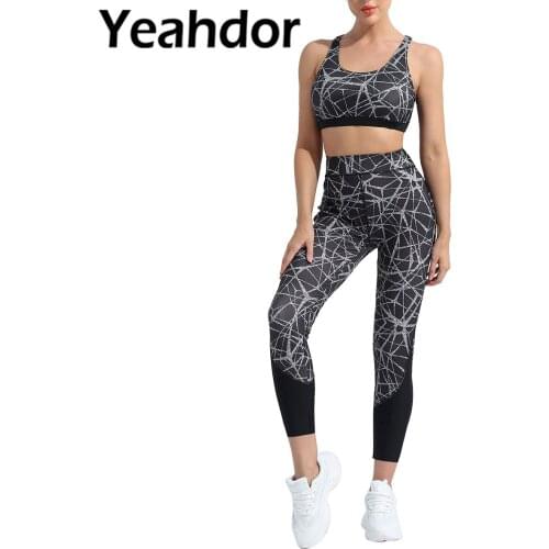 New Women Sport Suit Sportwear U Neck Racer Back Open Back Sport Bra Top and High Waist Pants Set for Running Yoga Gym Fitness