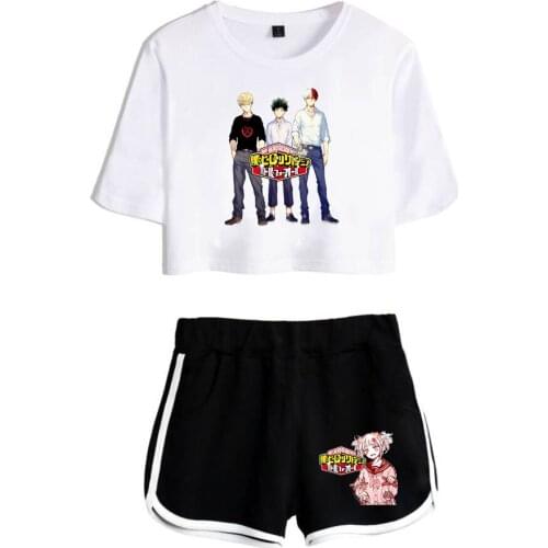 Trend Kawaii My hero academia Women Two-piece Sexy Sports Shorts + Short-sleeved T-shirt Y2K Girl Summer Suit Anime Clothes