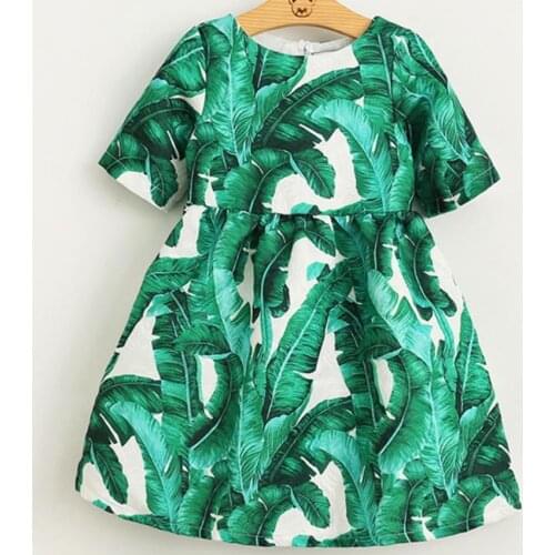 Baby girl spring Banana Leaf printed princess dress kids causl short sleeve vintage short sleeve birthday party dress