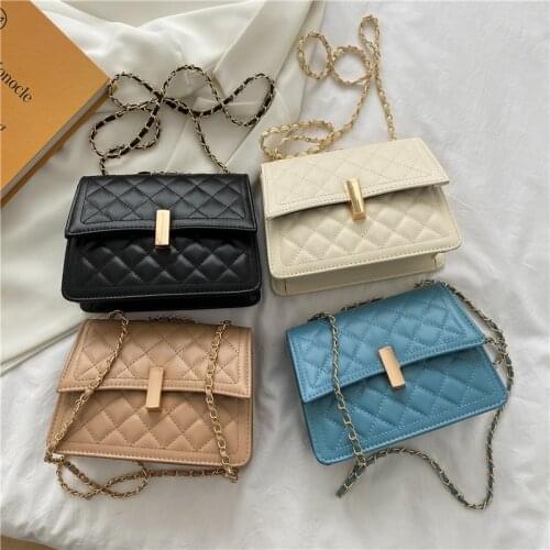 Women Bag Winter 2021 New Trendy Plaid Shoulder Bag Crossbody Small Square Bag Handbag PU Leather Trend Solid Color Handbag
