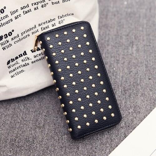 Women Wallet Female Purse Leather Long Rivet Money Pocket Card Coin Holder Wallets Luxury Designer Phone Dollar Price Purses