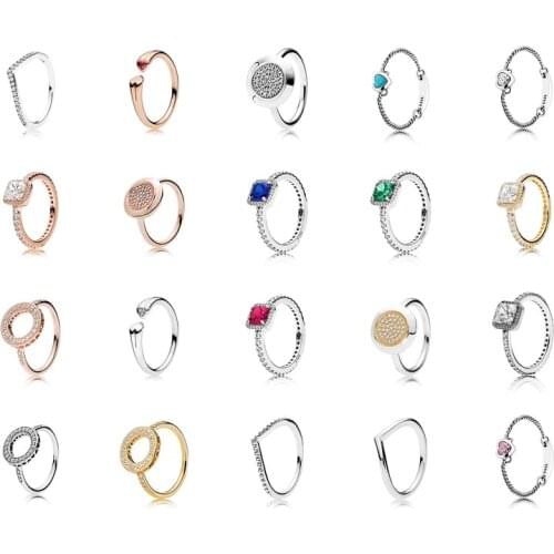 925 Sterling Silver Ring Gold Four Claw Timeless Elegance Crystal Rings For Women Wedding Party Pandora Jewelry