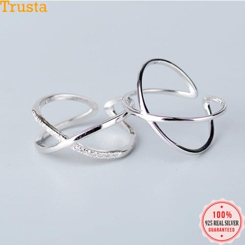 Trustdavis 100% 925 Solid Sterling Silver X Hollow Cros CZ Opening Ring Sizable Finger Jewelry Gift For Women Girls Lady DS954