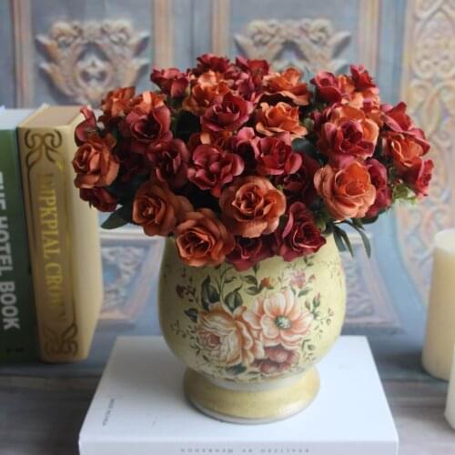 10Pcs/lot 5 Fork Autumn Aussie Rose Artificial Silk Flower Bouquet Wedding Home Table Decoration Fake Flowers Diy Roses Wreath