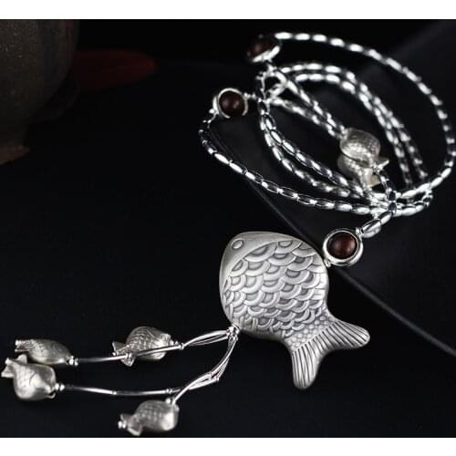 100% S925 sterling silver jewelry DIY handmade Thai silver ladies fish sweater chain
