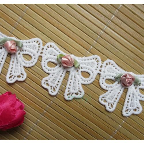 10x White Cotton Bowknot Bow Embroidered Lace Trim Ribbon Fabric Handmade DIY Sewing Craft For Costume Hat Shoes Decoration