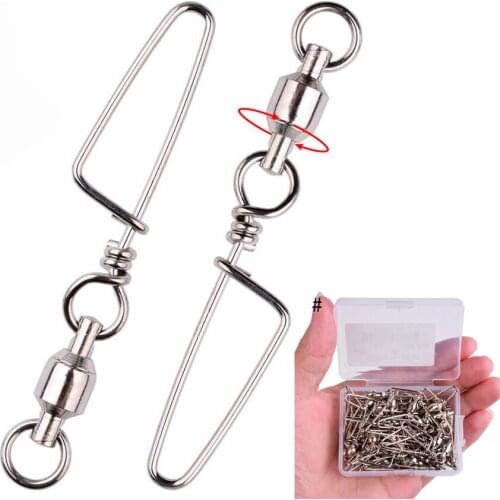 50pcs/box Ball Bearing Fishing Swivel With Nice Snap Silver Stainless Steel Hard Fishing Lure Connector Accessories Tackle