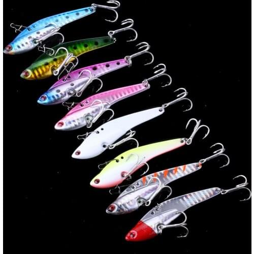 8Pcs Metal VIB Fishing Lure 7.5cm 21g Artificial Hard Bait Vibration Spoon Lure Crankbait 3D Eyes Sinking Bait Fishing Tackle