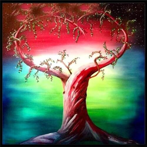 DIY 5D Handmade Diamond Painting Love Tree Round Diamond Landscape Embroidery Mosaic Home Decoration Pattern