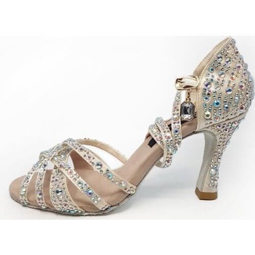 Beige Woman Dance Shoes Wedding Bride Comfortable Strass Stoned