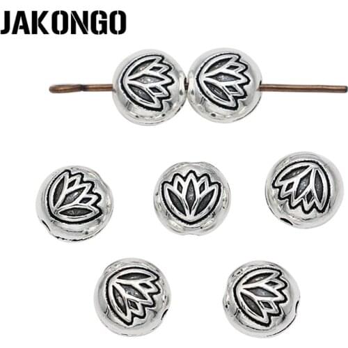 Lotus Flower Spacer Beads Antique Silver Plated Loose Beads for Jewelry Making Bracelet Accessories DIY Handmade Craft 25pcs/lot