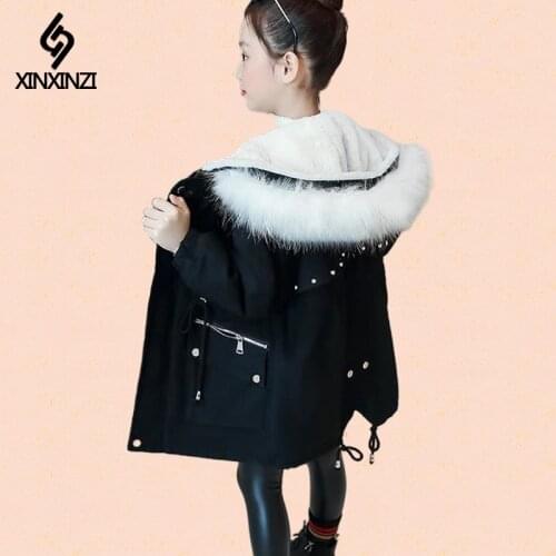 7 8 10 14 Years Winter Autumn Fashion Kids Jacket for Girls Warm Fur Hooded Thick Coat Girls Child Long Outerwear Girl Clothes