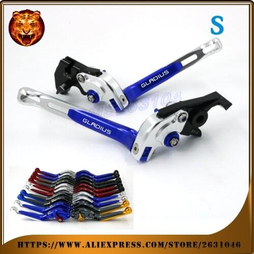For SUZUKI SFV650 GLADIUS WITH LOGO Adjustable Motorcycle Folding Extendable Brake Clutch Lever 2009 2010 2011 2012 2013 Blue