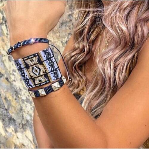 BLUESTAR 2021 Wide Turkish Evil Eye Bracelet Crystal Bracelets Micro Pave Jewelry Handmade MIYUKI Crystal Tassel Pulseras Mujer