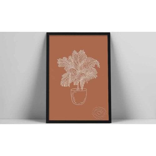 House Plant Art Print | Brown Color Botanical Art | Line Art Plant Poster | Line Drawing Of Potted Plant | Pla Femalcial FeatCol
