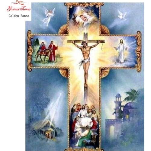 Golden Panno,diamond painting 5D Diy full square Religion Diamond embroidery Jesus,Cross painting Mosaic picture by rhinestones
