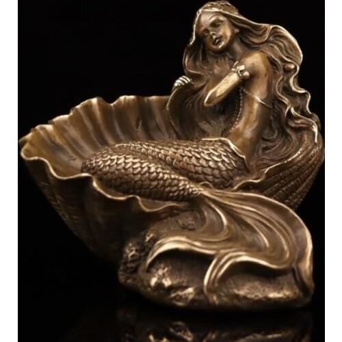 China archaize brass shell Mermaid crafts statue