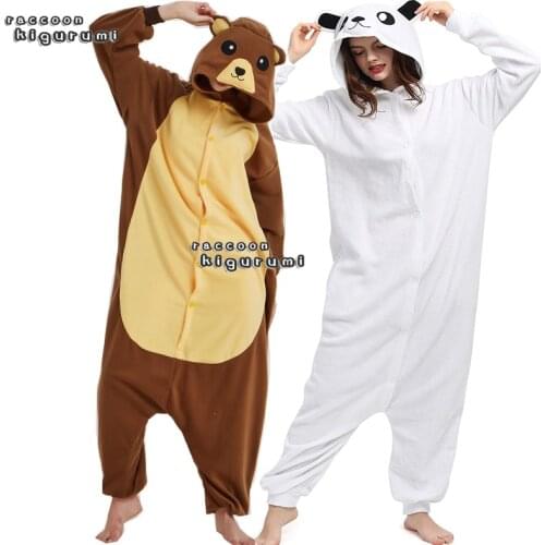 Extra Larg 180-200cm180-200cm Unisex Animal Polar Bear Fleece Onesie Boy Girl Cosplay Bear Winter Pajama Raccoon Kigurumi Adult