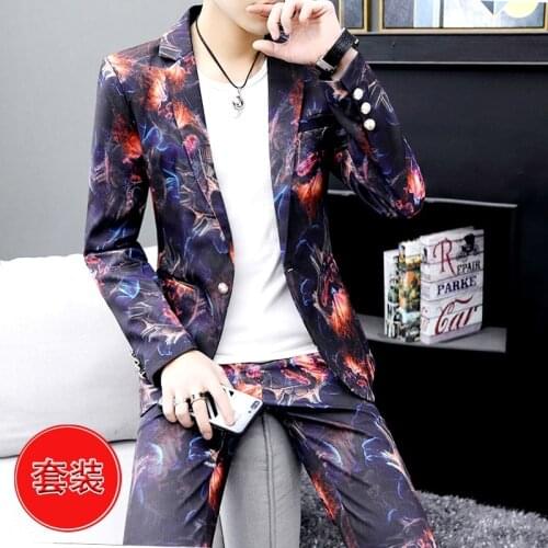 Stylish Mens Club Suits Set Korean Style Slim Fit One Button Jacket Pants With T-shirt Long Sleeve Male Short Coat C2