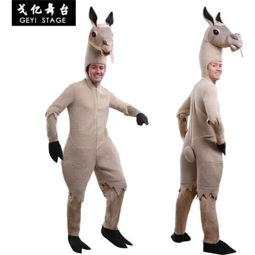 Brown Alpaca Llama Alpacos Yamma Camel Mascot Costume Adult Cartoon Character Cosplay Fancy Dress Halloween Party Jumpsuits