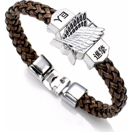 Cosplay Anime Attack On Titan Charm Bracelet Shingeki No Kyojin Unisex Leather Bracelets Wristband Bangles Wristlet Gift Fans