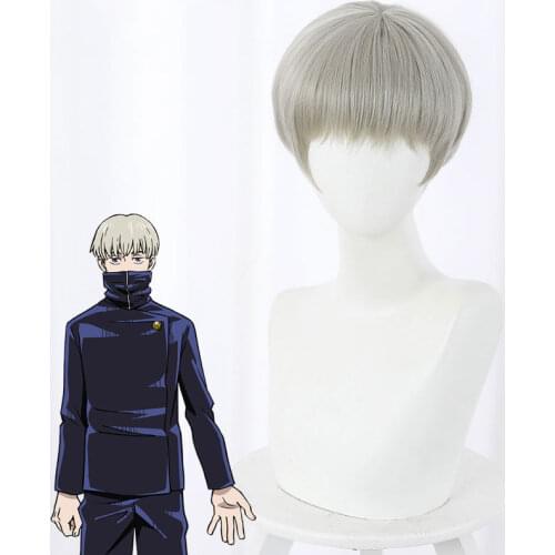 Anime Jujutsu Kaisen Toge Inumaki Cosplay Gray Short Costume Heat Resistant Synthetic Hair Halloween Carnival Wig Accessories