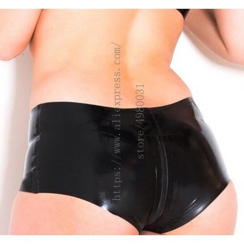 Crotch zipper design latex bondage underwear cool black women latex shorts what is made of 0.4mm thickness latex materials
