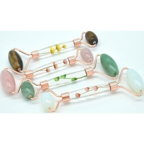 Massage roller face powder crystal roller jade roller massager Amethyst face massage immortal dry flower roller skin care tool