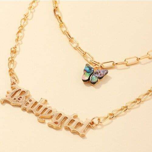 Layered Butterfly Chain Necklace Babygirl Letter Pendant Necklaces For Women Girl Gift