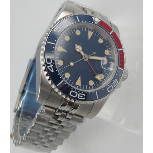 40mm Blue Sterile Dial Automatic Mens Watch Ceramic Insert Bezel Date Mechanical GMT Jubilee Strap Sapphire Glass Deployment